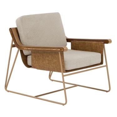 Imagem de Poltrona Narvi Base Ouro Fosco Tecido Sagu Marrom Claro - Nexta Casa