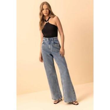 Imagem de Calça Jeans Wide Leg Com Cintura Alta E Aplicações De Strass-Feminino