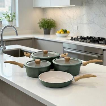 Imagem de Jogo de Panelas 4 Peças 1 Caçarola 2 Panelas 1 Frigideira - Casa das U