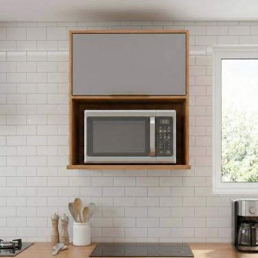 Imagem de Armário Aéreo 1 Porta 80cm Microondas Brilhante Celeste Cinamomo/Platina