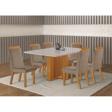 Imagem de Conjunto Sala de Jantar Mesa 180cm com Tampo de Vidro Lisboa com 6 Cadeiras em MDF Rivi...
