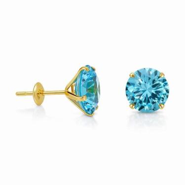 Imagem de Brinco em Ouro 18K com Zircônia Redonda Azul Claro - Joia Elegante - J