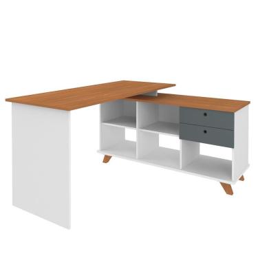 Imagem de Mesa Escrivaninha em l Golden 2 Gavetas com Nichos MDF 145cm Branco Freijó Grafito para...