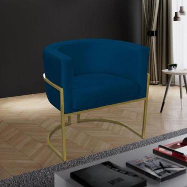 Imagem de Poltrona para Sala Decorativa Luna Base Ferro Dourado Veludo Azul Mari
