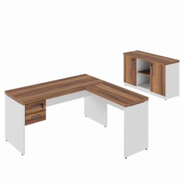 Imagem de Kit Mesa Escritório em "L" 1,50x0,60m c/ Gavetas + Armário Baixo Crede