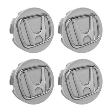 Imagem de Jogo de Calotinhas 58mm Centro de Roda Honda FIT Civic City Prata e Cr