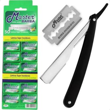 Imagem de Kit De Barbear 50 Lâminas Master Barba + 1 Navalhete Inox AR - Congrat