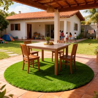 Imagem de Grama Sintética Redonda 2m 22mm Verde Natural Tapete Decorativo Jardim