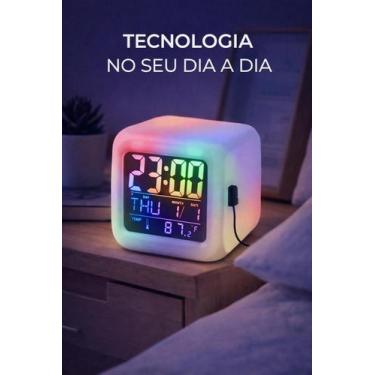 Imagem de Relógio Digital LED Despertador Branco com Temperatura Data Soneca Qua