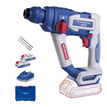 Imagem de Martelete Perfurador e Rompedor Tramontina by TOTAL 20V Brushless SDS-Plus 18 mm Kit com Baterias