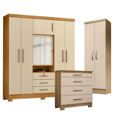 Imagem de Guarda Roupa Casal Imperial com Cômoda 4 Gavetas New e Multiuso New Egito Carvalho Amer...