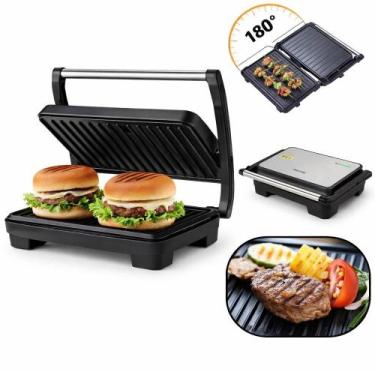 Imagem de Sanduicheira grill eletrica churrasqueira de mesa inox dupla 2 em 1 le