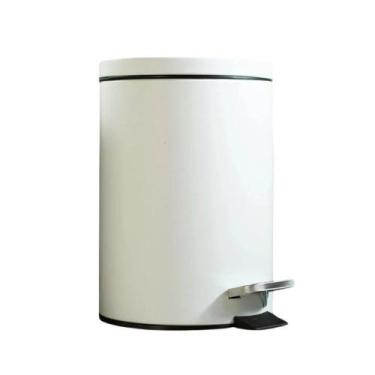 Imagem de Lixeira com Pedal 5 Litros Aço Inox Redonda Branca Matte para Banheiro