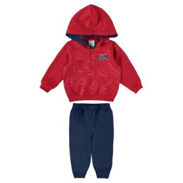 Imagem de Conjunto Moletom Dino Infantil Menino Flanelado ccapuz e Punho Inverno
