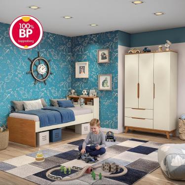 Imagem de Quarto Infantil 2 Peças Crescer CB1492-ARJE com Guarda-Roupa e Cama 2 Gavetas em MDP BP Argila-jequetiba Kappesberg