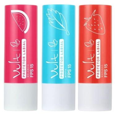 Imagem de Kit Balm Protetor Labial Morango Melancia Menta Fps 15 Vult