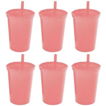 Imagem de Copo infantil com canudo fixo 300ml Plasutil 6 rosa unidades ref. 2581