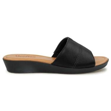 Imagem de Tamanco Feminino Slide Plataforma Bordado Couro Preto Usaflex AA3303