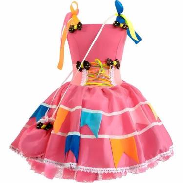 Imagem de Vestido Rosa de Festa Junina pra Mulher Adulta de Luxo Rodado Com Band