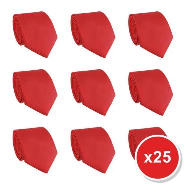 Imagem de Kit 25 Gravatas Masculina Social Slim Premium Tons de Vermelho Lisa Elegante Padrinhos Formatura Trabalho