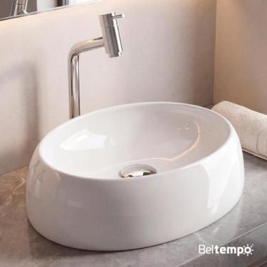 Imagem de Cuba Pia de Apoio Sobrepor Oval 39x29 Branca Banheiro Lavabo Beltempo 