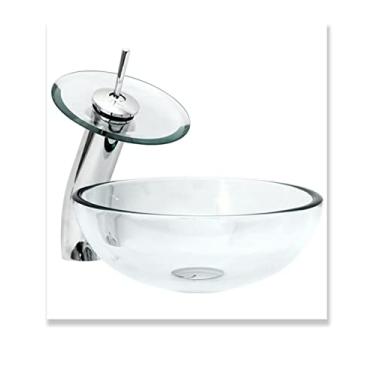 Imagem de Cuba Redonda 30cm + Torneira Cascata + Valvula - Kit Incolor