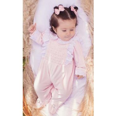 Imagem de Macacao Longo Plush Bebe Menina Lastex Babado Inverno 7301