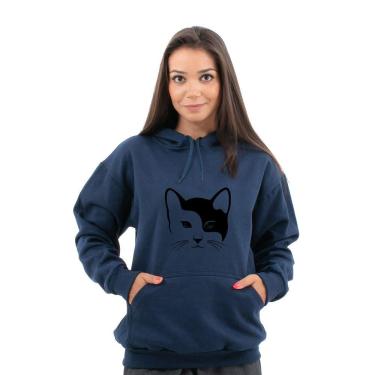 Imagem de Moletom Optron Shop Estampa Gato Com Punho E Bolso