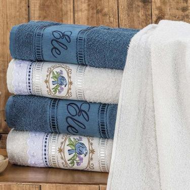 Imagem de Jogo De Toalhas De Banho Bordado 5 Peças Azul