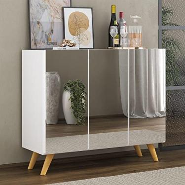 Imagem de Aparador Buffet 3 Portas com Espelho Retrô Vegas Multimóveis Mp1013 Branco/natural