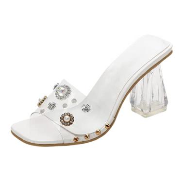 Imagem de Sandália feminina transparente salto grosso slip on strass casamento vestido de noiva show 8 cm, Transparente., 12