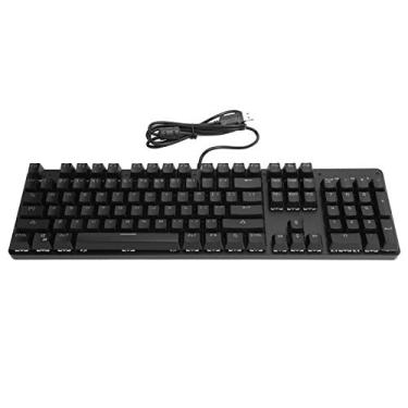 Imagem de Teclado de jogo USB com fio, 104 teclas Plug and Play iluminação de mistura de cores lindo teclado mecânico elegante para jogadores de PC (preto)