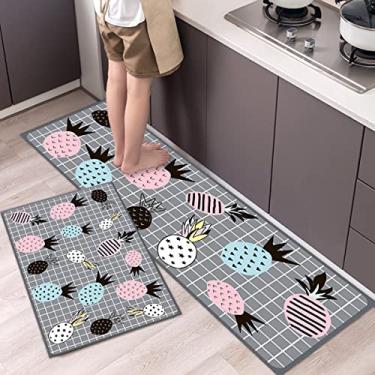 Imagem de youyoucool Conjunto de tapetes e tapetes de cozinha tapete de banho de microfibra macia absorvente treliça marroquina tapete de cozinha antiderrapante conjunto de 2 peças 40 x 61 cm + 40 x 119 cm