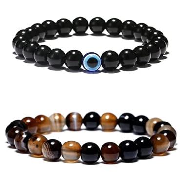 Imagem de Pulseira Masculina De Bolinha Olho De Tigre Conjunto 2 Peças