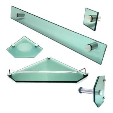 Imagem de Kit De Acessórios Para Banheiro 5 Peças Vidro Premium Canto - Verde -