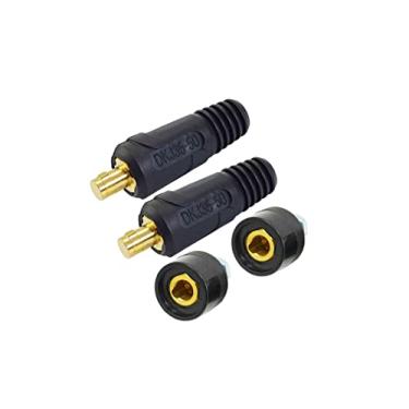 Imagem de RIVERWELD Conjunto de plugue e soquete de painel de cabo de soldagem TIG DKJ35-50 e DKZ35-50 315Amp com cor preta estilo Dinse-Style encaixe rápido 4 peças