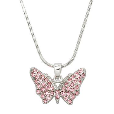 Imagem de Falari Colar com pingente de borboleta strass cristal r dio altamente polido, Metal Strass