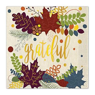 Imagem de Beistle 32 peças Grateful Fall Harvest guardanapos de papel para almoço de Ação de Graças, 16,5 x 16,5 cm, multicolorido