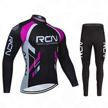 Imagem de Camisa de ciclismo de inverno equipe outono manga longa calças babador conjunto de lã térmica masculino roupa de bicicleta esporte equitação MTB roupas de bicicleta, rosa, 3GG (184 cm/95 kg)