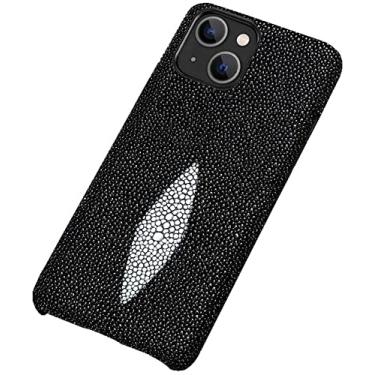Imagem de HAODEE Capa traseira de telefone, para Apple iPhone 13 (2021) 6,1 polegadas à prova de choque respirável pérola peixe capa de couro [proteção de tela e câmera] (Cor: preto)