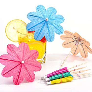 Imagem de 140 peças de guarda-chuvas de flores palitos de guarda-chuva de coquetel para bebidas papel guarda-sol toppers de cupcake palitos de guarda-sol de coquetel feitos à mão para decorações de verão lembranças de festa suprimentos de festa, aleatório 5-6 cores