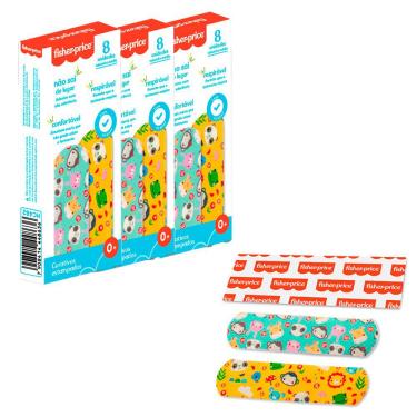 Imagem de Kit 24 Curativos Estampados Respiráveis Alto Aderente Coloridos Almofada Protetora Fisher Price