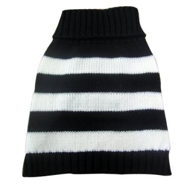 Imagem de (S, Black & White Stripe) - Listras de gola alta roupas para animais de estimacao Sueteres classicos de la de cachorro