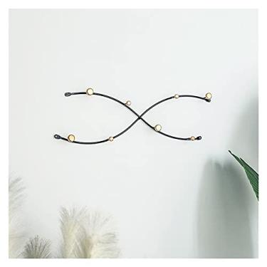 Imagem de KIZQYN Ganchos de casaco criativo minimalista ouro gancho de sala de estar casaco chapéu rack de armazenamento banheiro linha de onda de banheiro decoração de parede de metal gancho de chave rack de casaco montado na parede (cor: preto duplo)