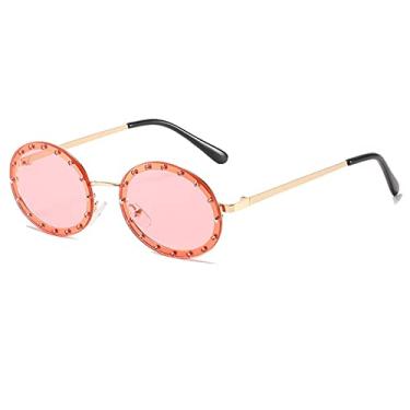 Imagem de Óculos de sol redondos sem aro com strass feminino armação de metal preto rosa óculos de sol feminino vintage tons UV400, 4, tamanho único