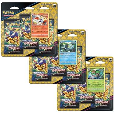 Imagem de Kit com 3 Triple Pack Pokémon Realeza Absoluta Cinderace, Inteleon e Rillaboom Copag Cards Cartas em português