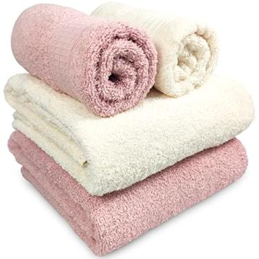 Imagem de Jogo de Banho Gigante Buettner Dakota 4 Peças 100% Algodão Fio Dupla Torção Toalha Banhão Presente (Marfim/Rosa Rosê)