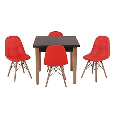 Imagem de Conjunto Mesa de Jantar Luiza 80cm Preta com 4 Cadeiras Botonê - Vermelho