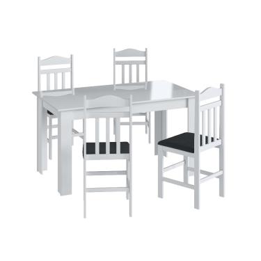 Imagem de Conjunto Mesa de Jantar Fixa 4 Cadeiras Com Assento Estofado Móveis Canção - Branco com Preto