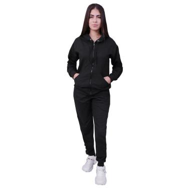 Imagem de Conjunto Moletom Com Ziper Feminino Preto-Feminino